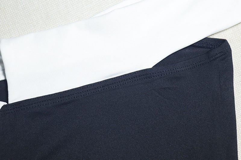 Women's clothing black and white color matching fresh Off Shoulder A-line short dress 15