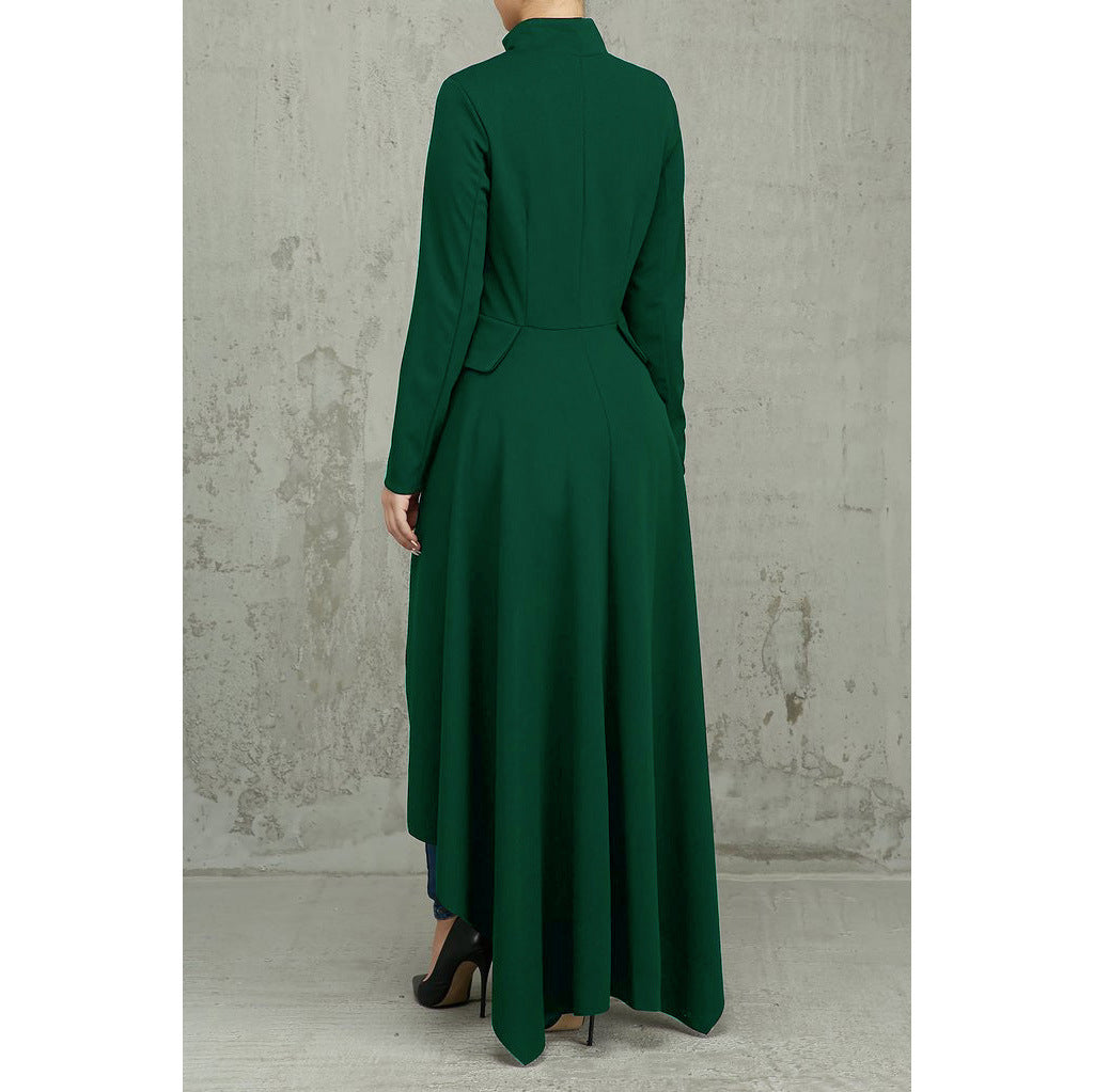 Spring Long-Sleeved High-Neck Slim Zipper Irregular Long Dress 44