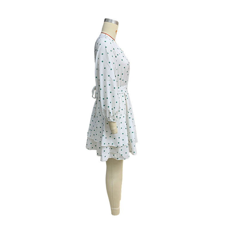 Spring and Summer Fashion Women's Polka Dot Print Puff Sleeve Dress 7