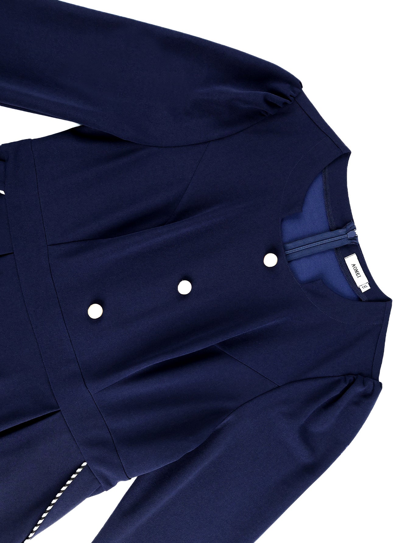 Plus-Size Women Long-Sleeved Round Neck Button Elegant Maxi Dress 6