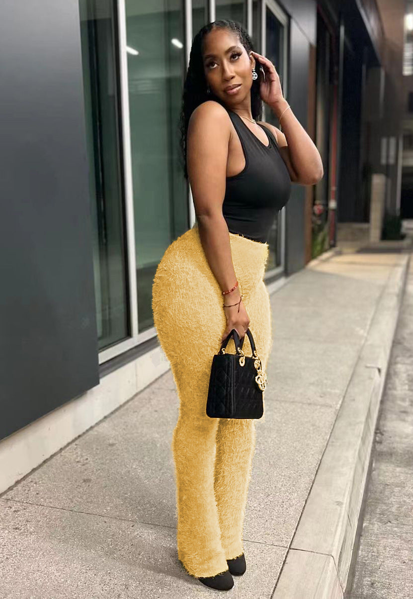 Women Solid furry Pants 5