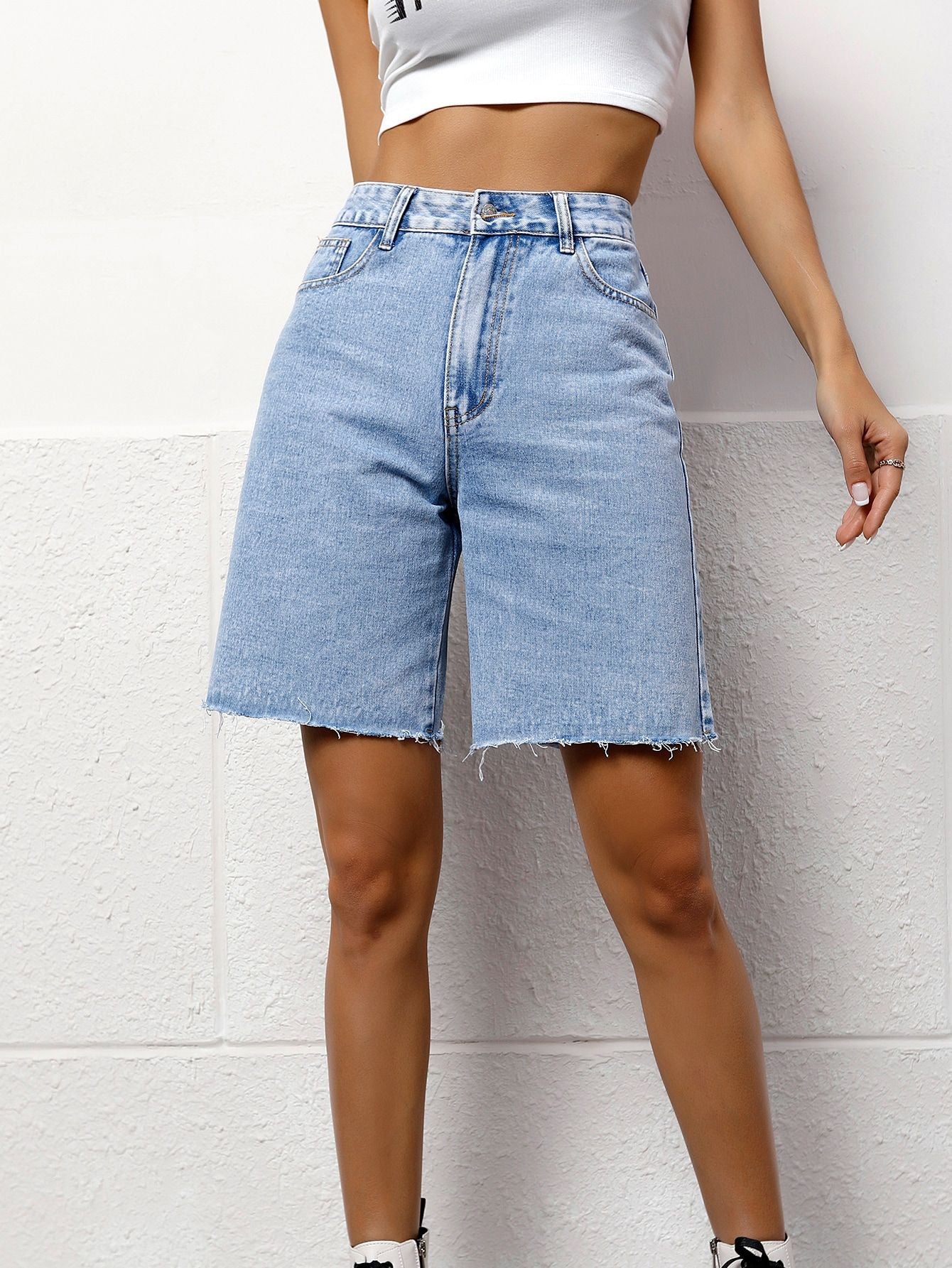 Women Casual Washed Denim Shorts