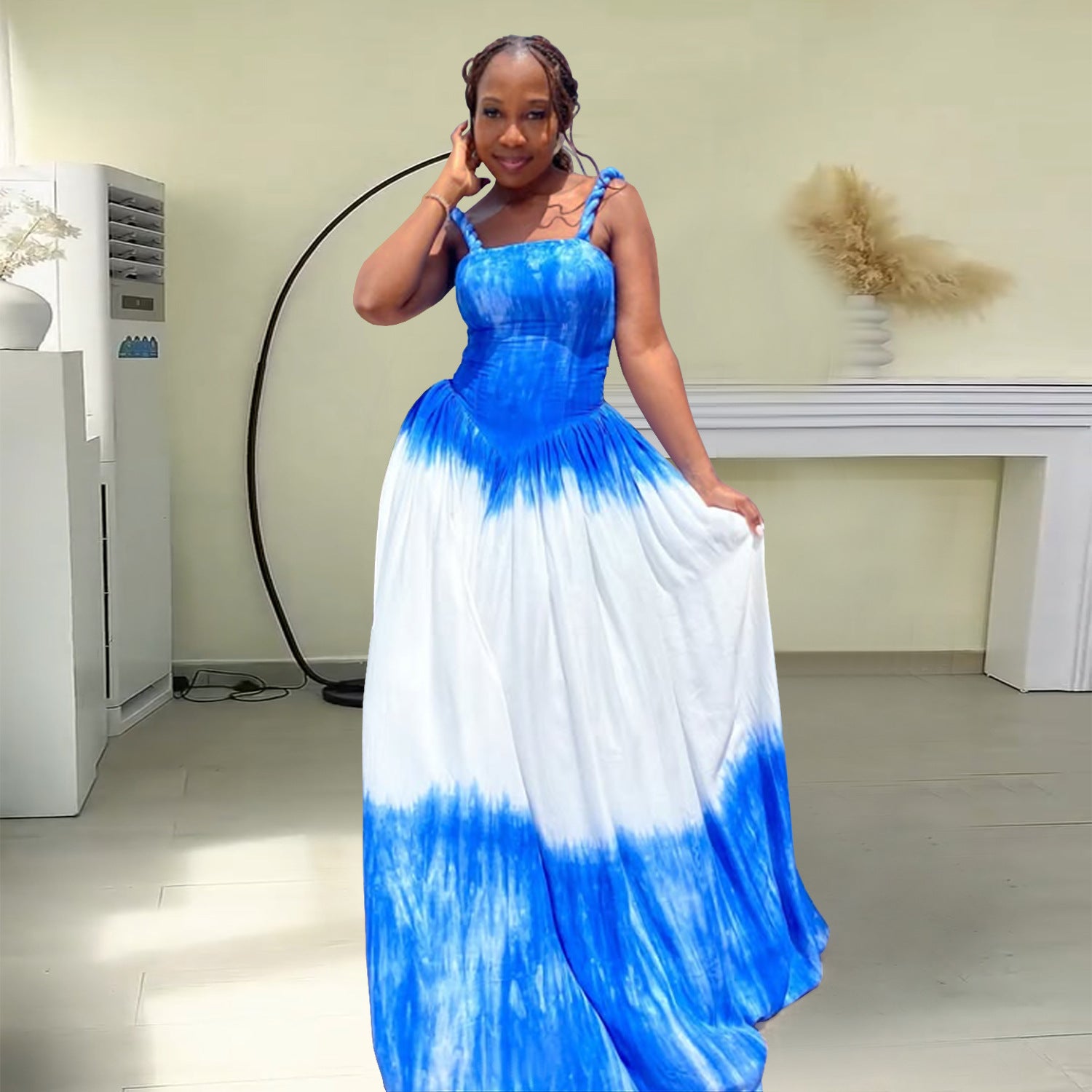 Women Suspender Print Beach Dress 5