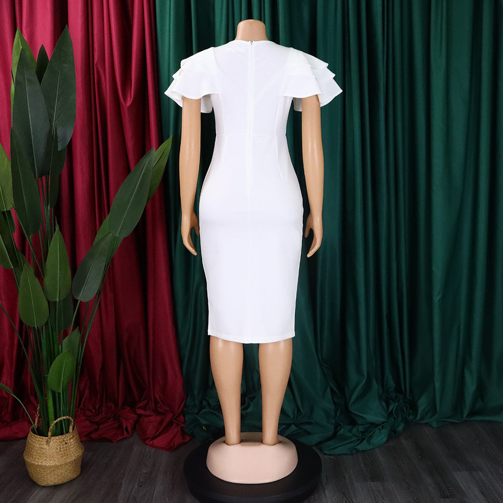 Women's Summer Chic Career Square Neck Short Sleeve Sexy Bodycon African Dress 13