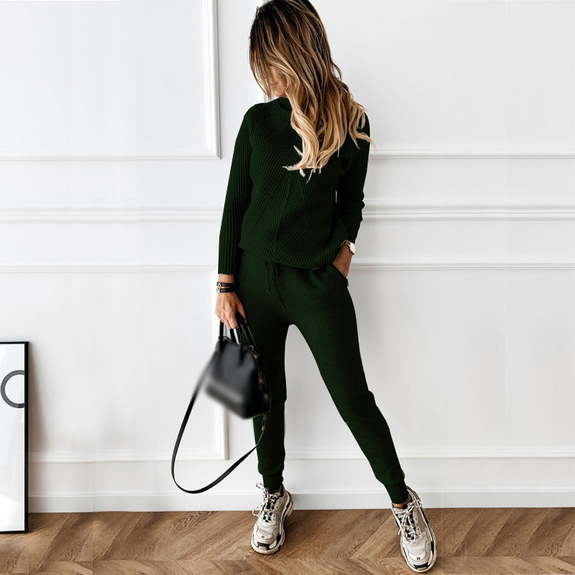 Women turtleneck Solid Casual sweater + trousers two-piece set 6