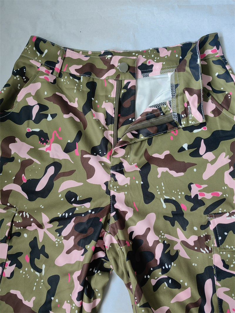 Women's Fashion High Waist Camo Pocket Multicolor Pants 13