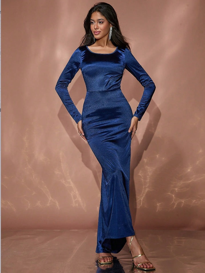 Women solid square neck long-sleeved dress 6