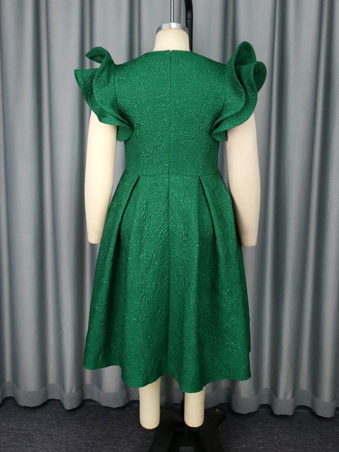 Women elegant ruffle square neck rose jacquard Formal Party Dress 6