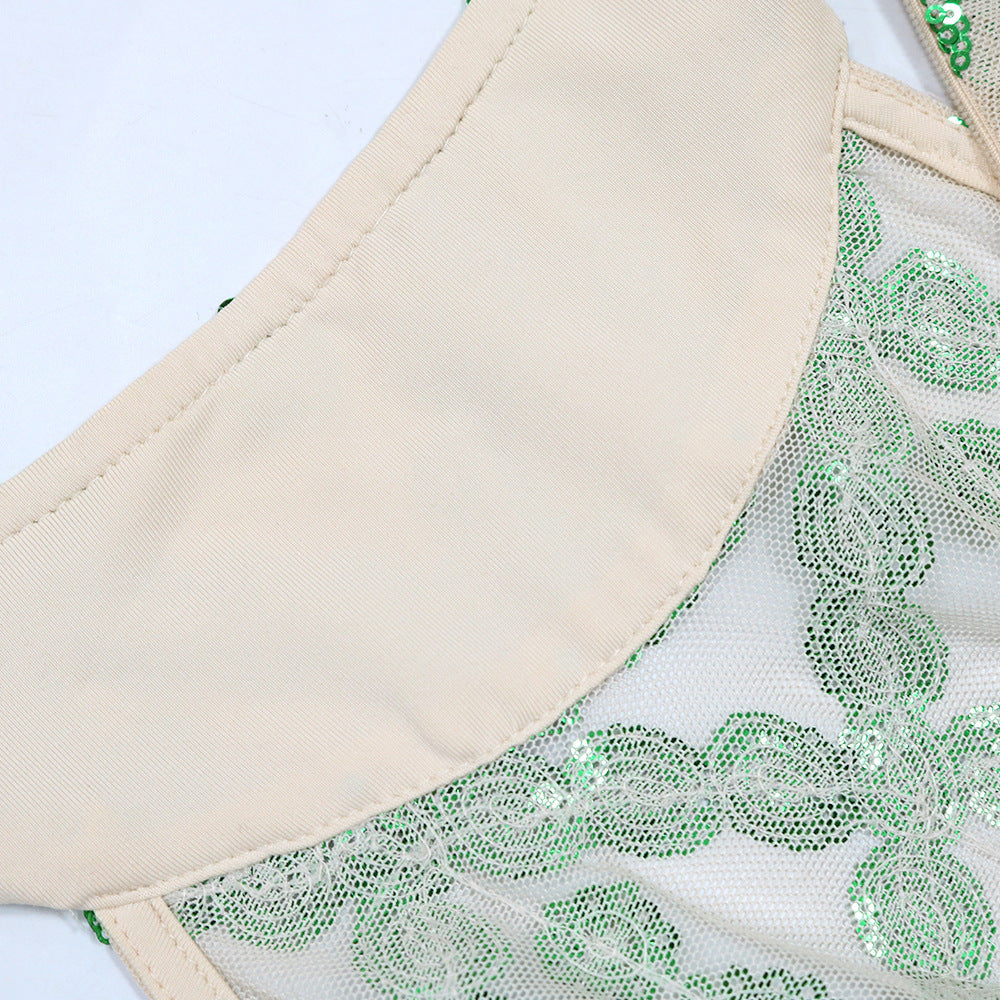 Fashionable Sleeveless Sequined Dress With Gloves 23