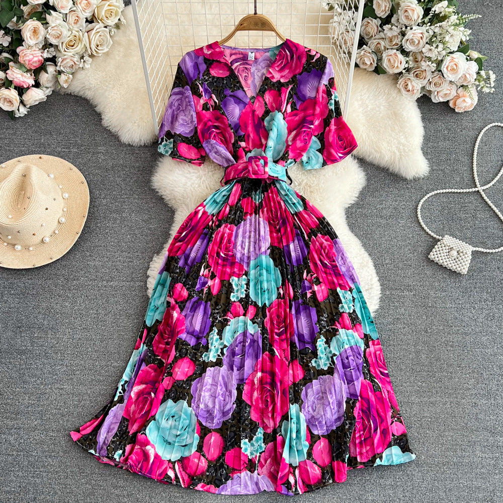 V-Neck Slim Waist Floral Maxi Dress 12