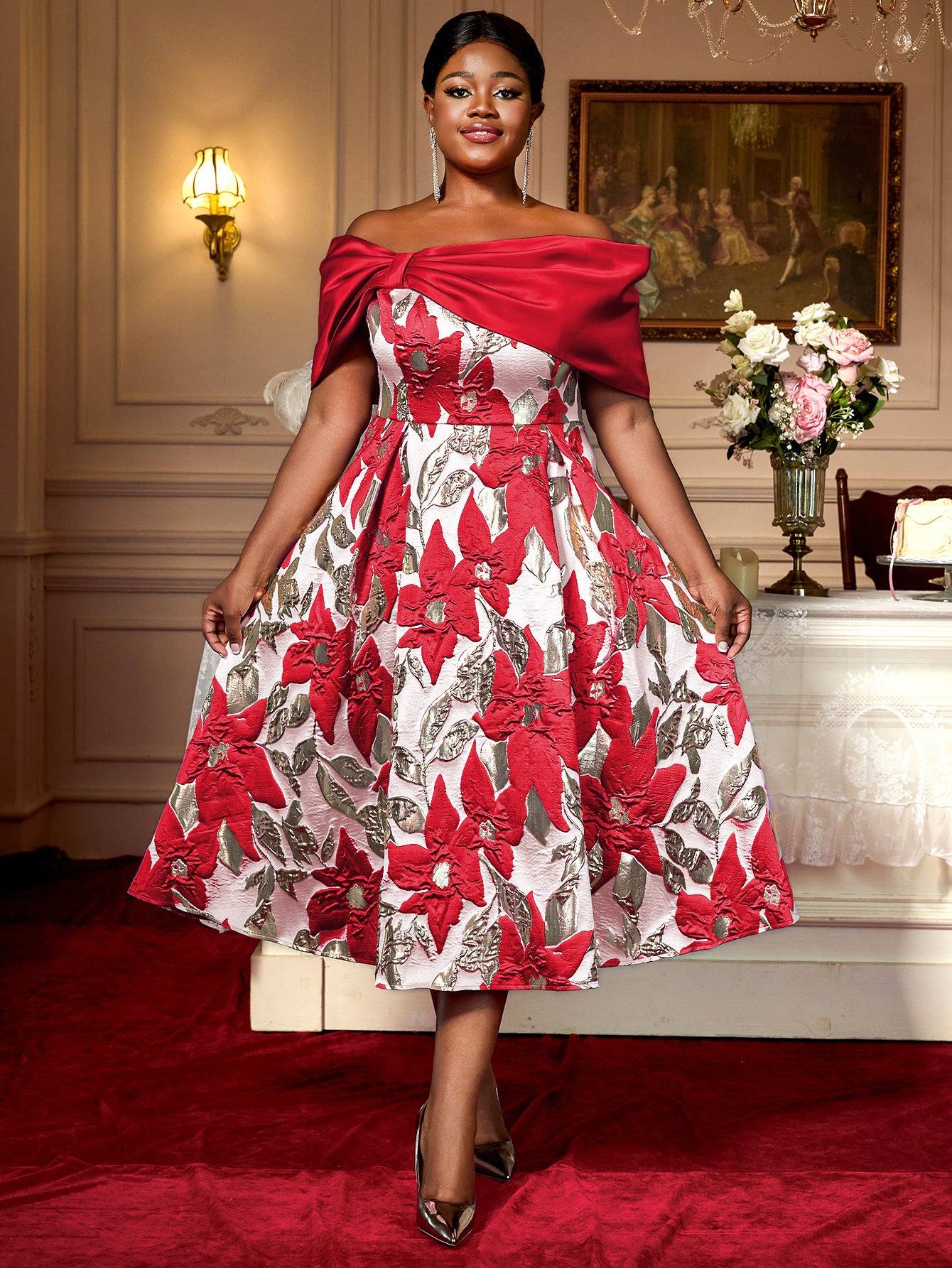 Women Sexy Off Shoulder Jacquard Elegant Formal Party Dresses 14