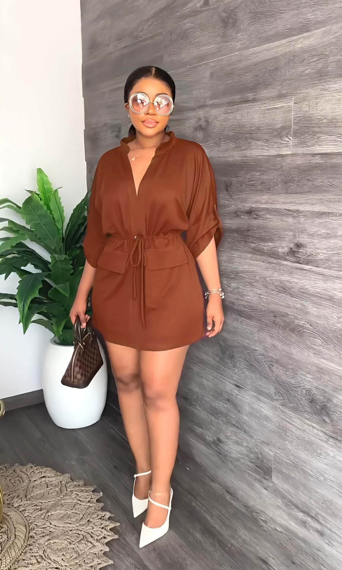 V-neck loose waist tooling skirt summer casual women's dress 7