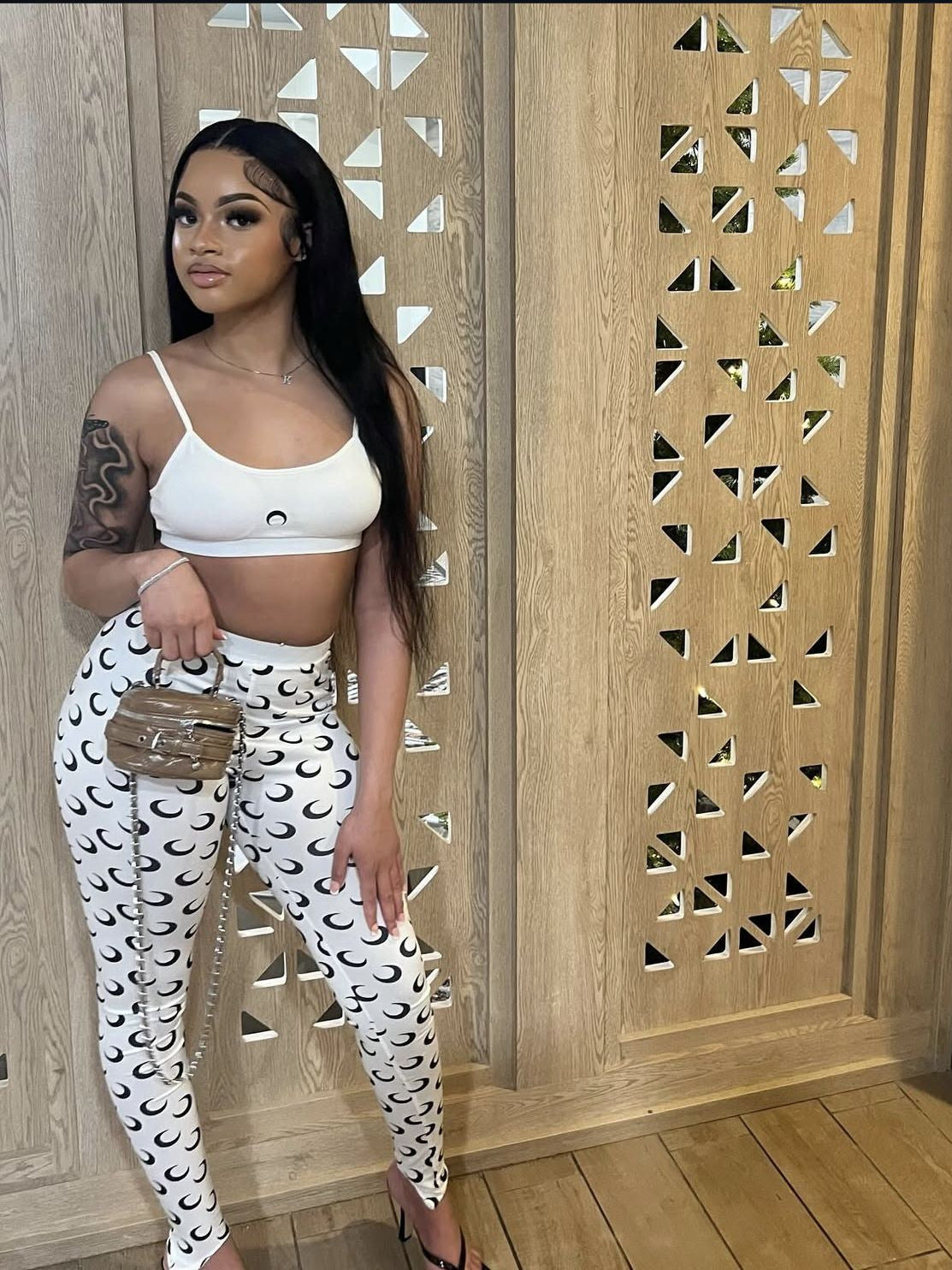 Women sexy vest and Long pants crescent print two-piece set 4