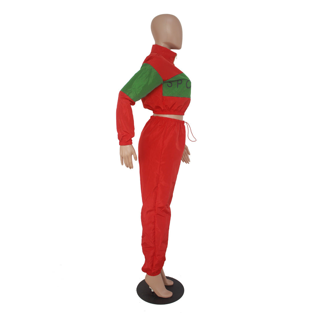 Women's Letter Print Color Block Patchwork Trench Hoodies Pants Set 22