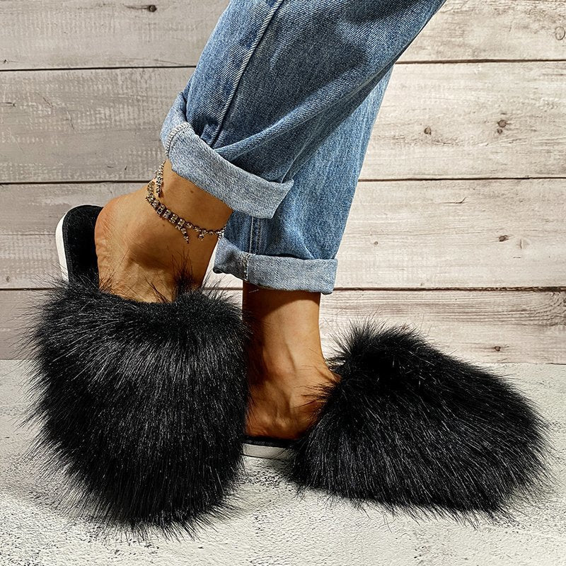 Autumn Winter Plus Size Women's Furry Slippers Home Outdoor Wear 7
