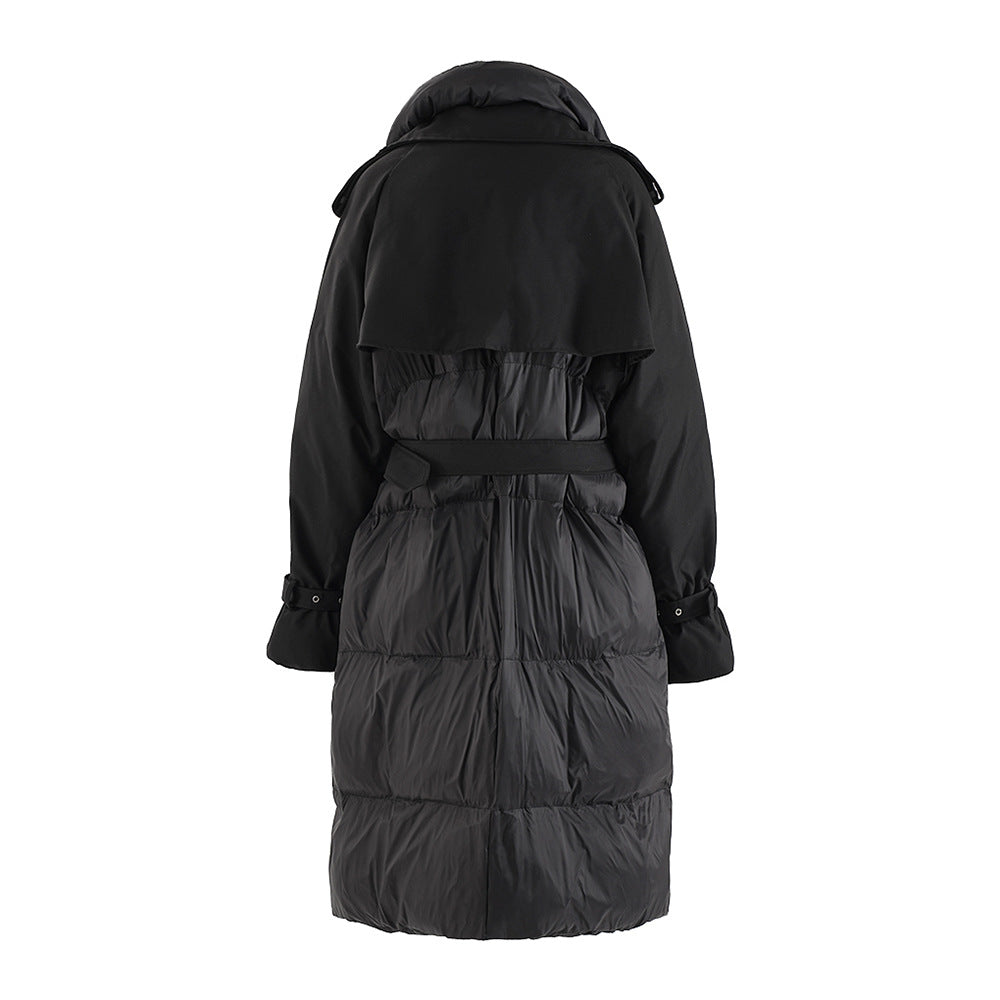 Winter Belt Slim Waist Patchwork Puffy Coat 5