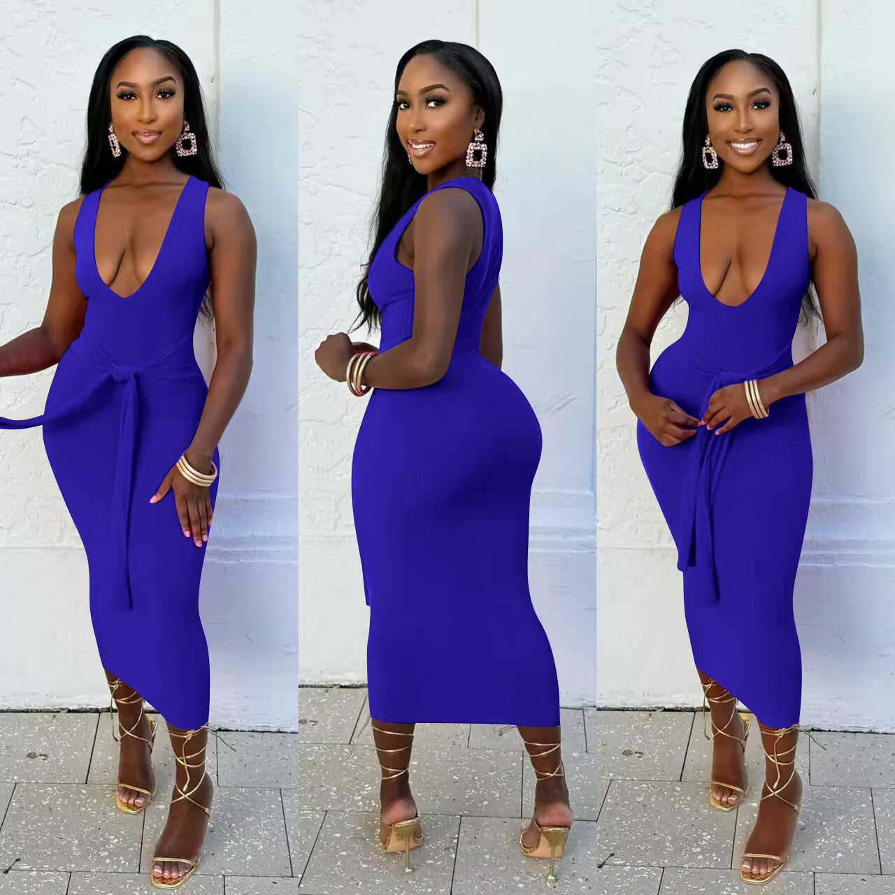 Women's Sexy Fashion V-Neck Solid Color Long Dress