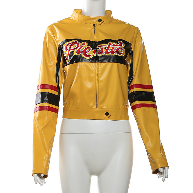 Women street embroidery contrast color Crop Top jacket 10