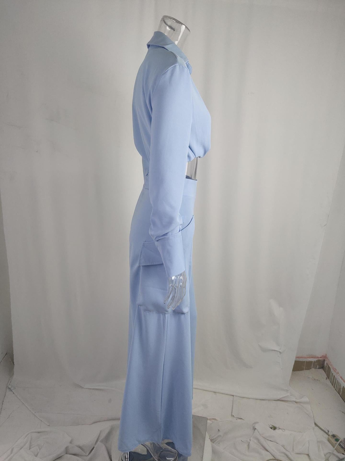 Fall Winter Women's Solid Chic Career Loose Pocket Fashion Casual Suit 18