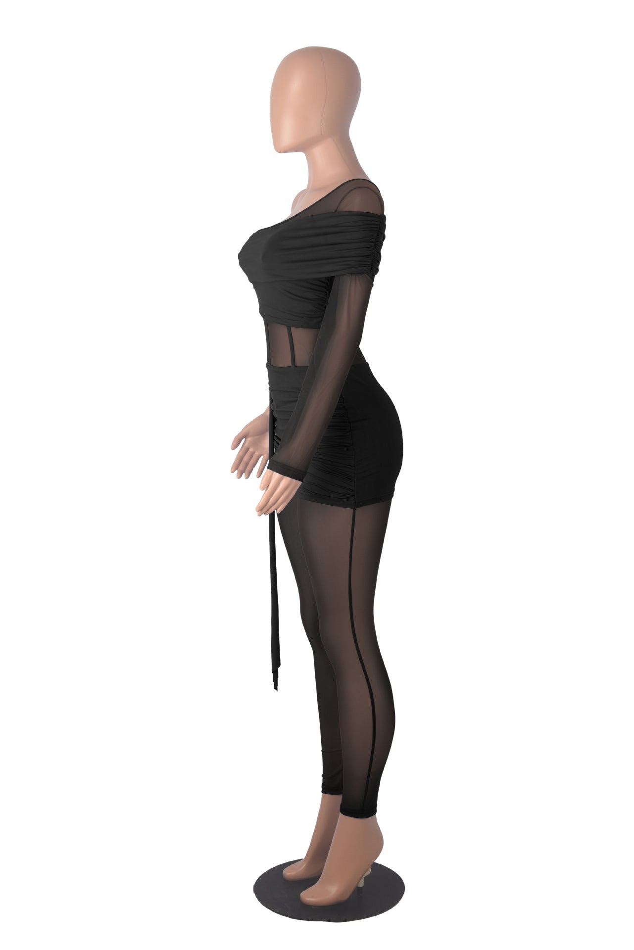 Fashion Slim Fit Sexy Solid Color Slim Waist One-Shoulder Long Sleeve Patchwork Jumpsuit 19