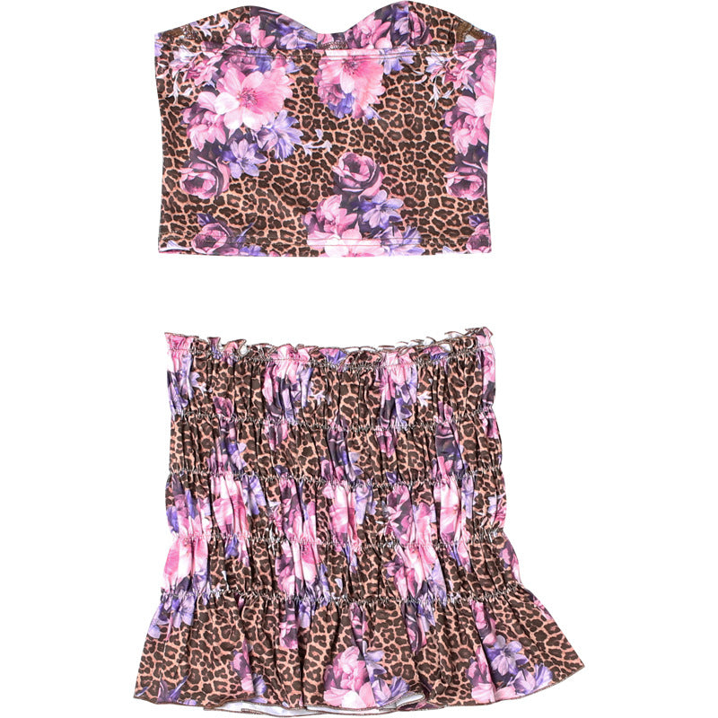 Spring Summer Strapless Crop Top Bodycon Mini Skirt Two Piece Set 12