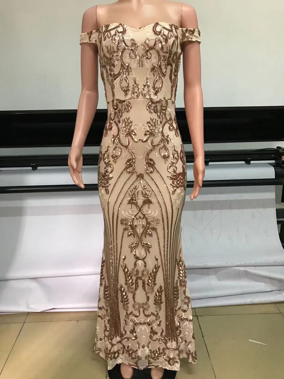 Women Halter Neck Off Shoulder Sequin Mesh Slit Sexy Dress 14