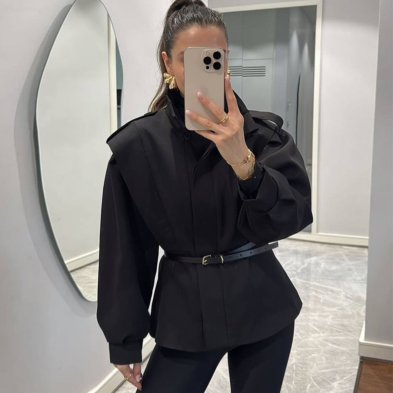 Women Fall Stand Collar Asymmetrical Jacket