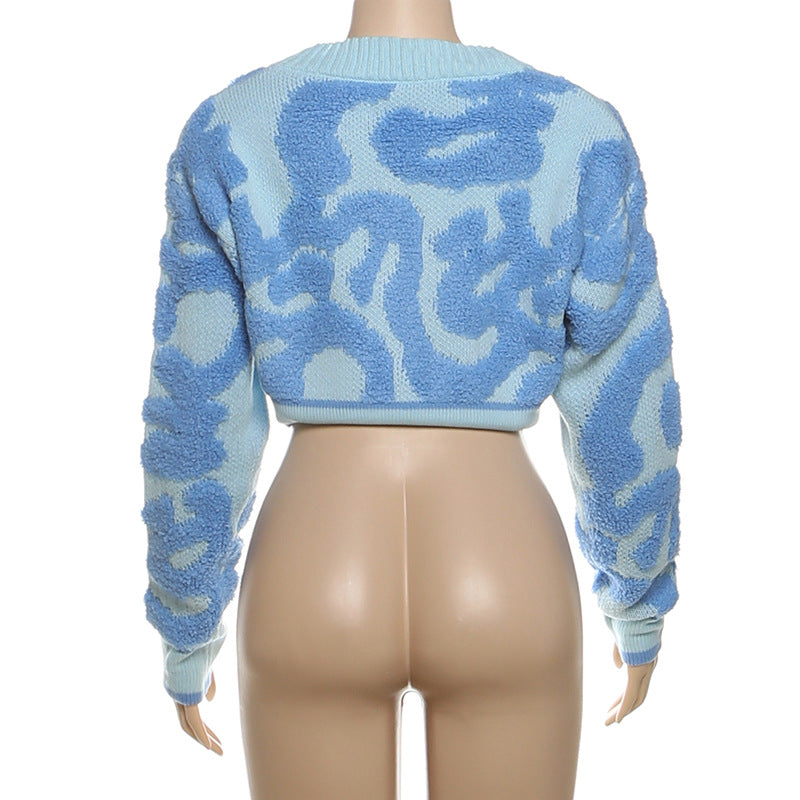 Autumn Fashion Color Matching V-Neck Buttoned High Waist Slim Women Knitting Top 22