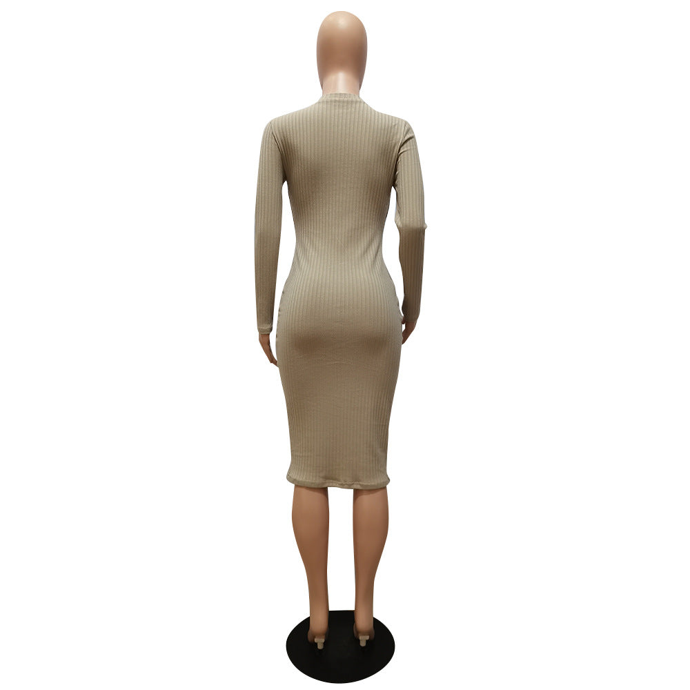 Fall Fashion Knitting Ribbed Slim Cut Out Dress 9