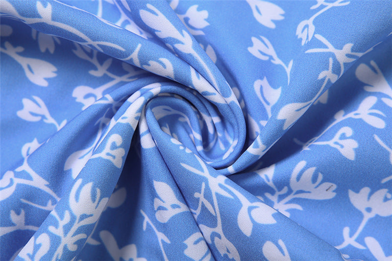 Women sexy square neck floral slit dress 17