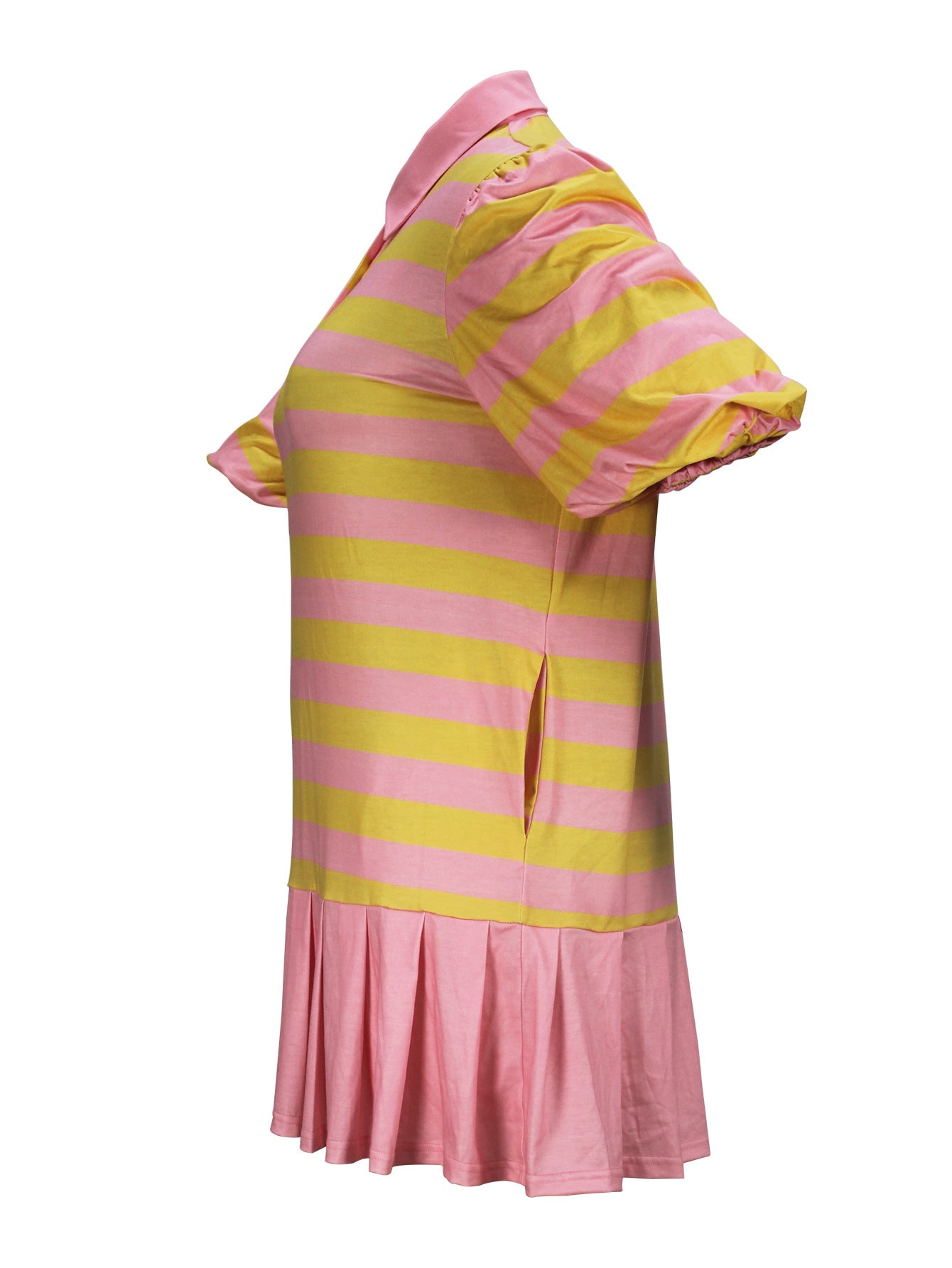 Plus-Size Women Elegant Turndown Collar Short-Sleeve Pleated Casual Dress 7