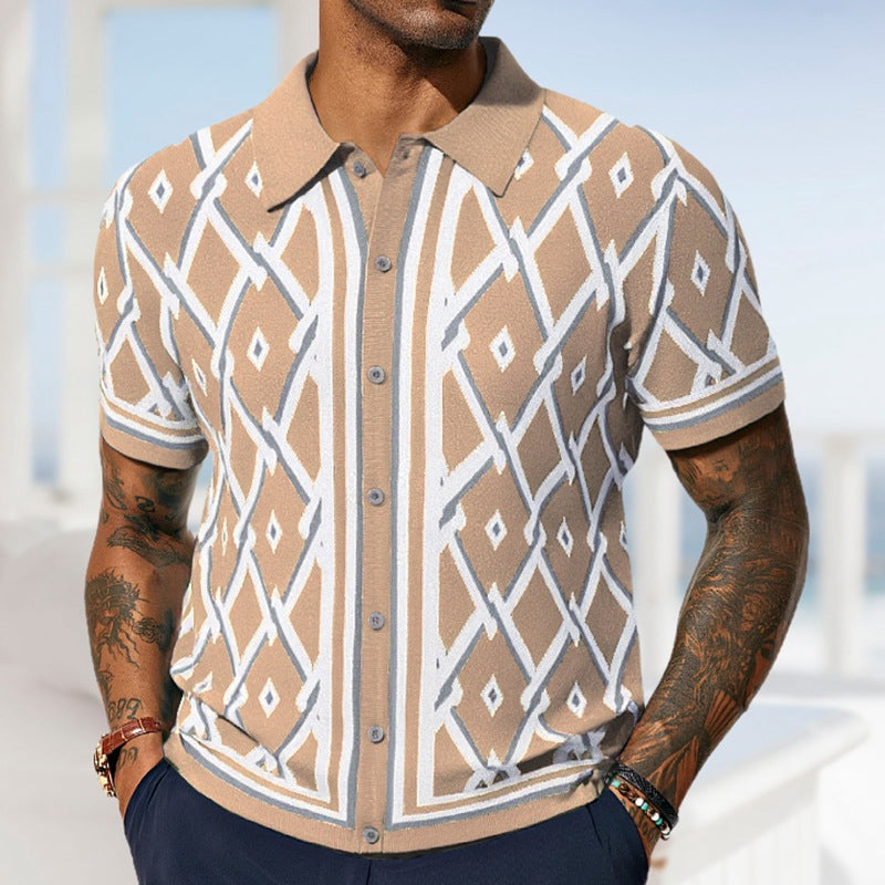 Men's Clothing Summer Jacquard Knitting Short Sleeve Polo Shirt 6