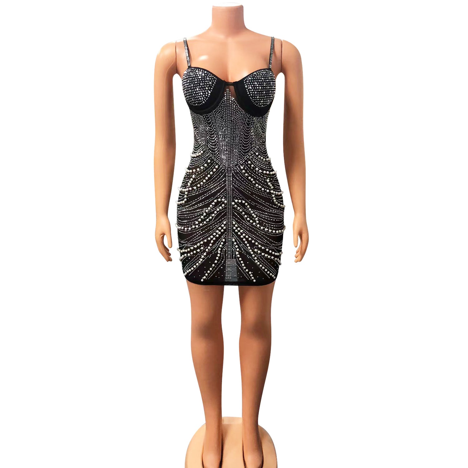 Women Sexy Mesh Beaded Strap Dress 11