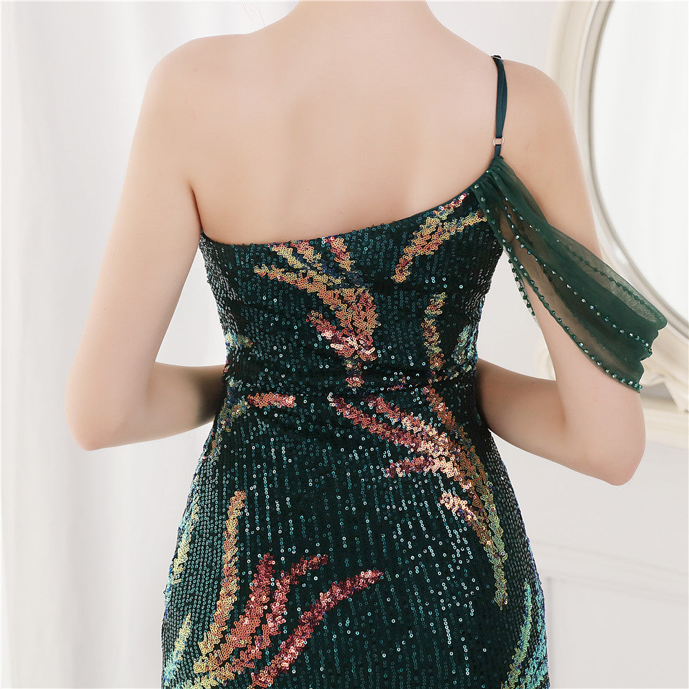 Summer Sequin One Shoulder Slit Long Evening Dress 34