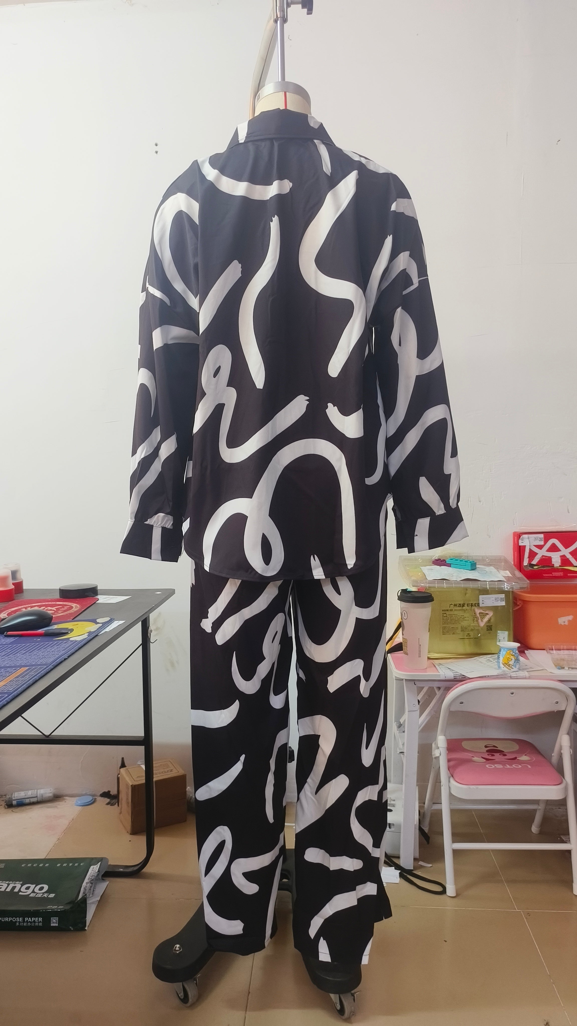 Fashion Print Casual Shirt Wide-Leg Pants Two-Piece Set 10