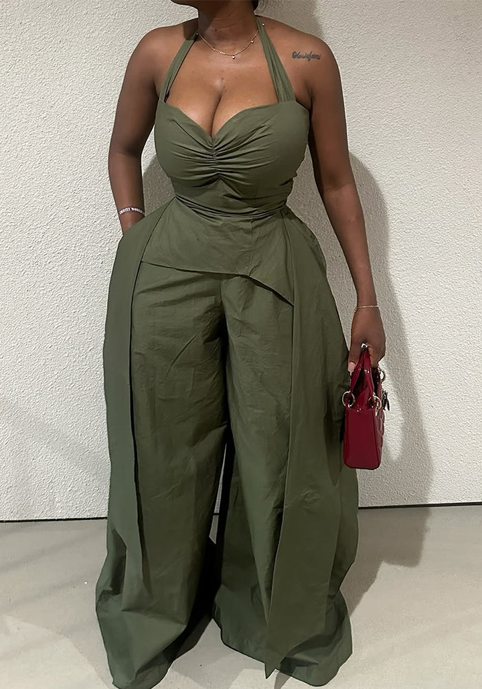 Women Summer Sexy Halter Neck V-Neck Irregular Sleeveless Top Pants Two Piece Set