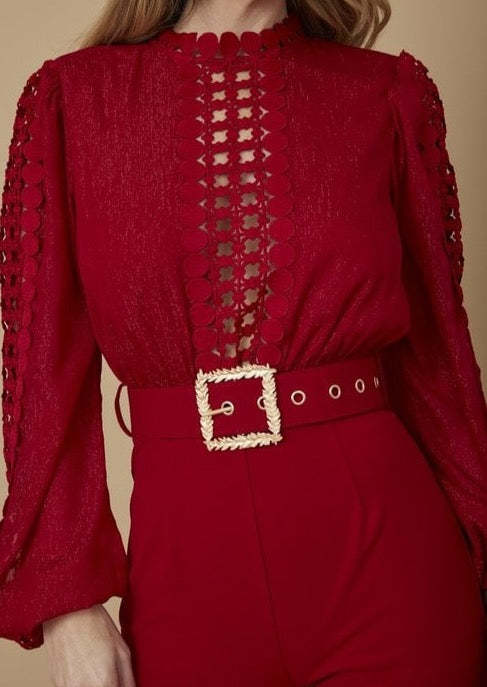 Women Elegant Lace Patchwork Lace-Up Wide-Leg Jumpsuit 22