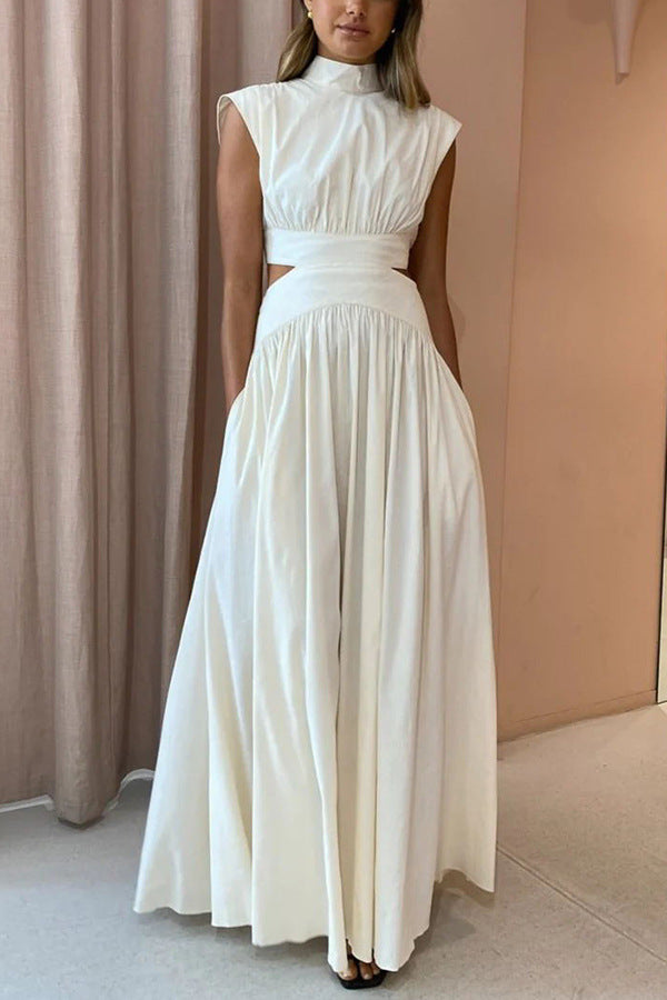 Holidays Style Solid Color Open Waist Sexy Ruffle Maxi Dress 7