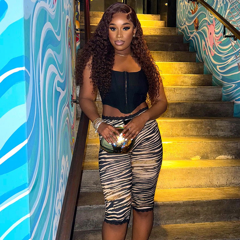 Women Summer Sexy Lace Leopard Print Capri Pants 4