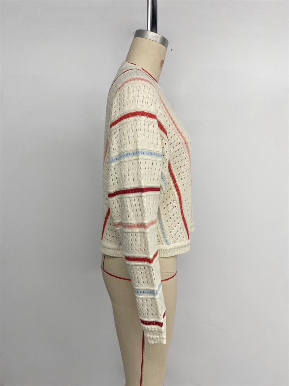 Autumn Winter Multi-Color Striped Sweater Round Neck Pullover Knitting Shirt 6