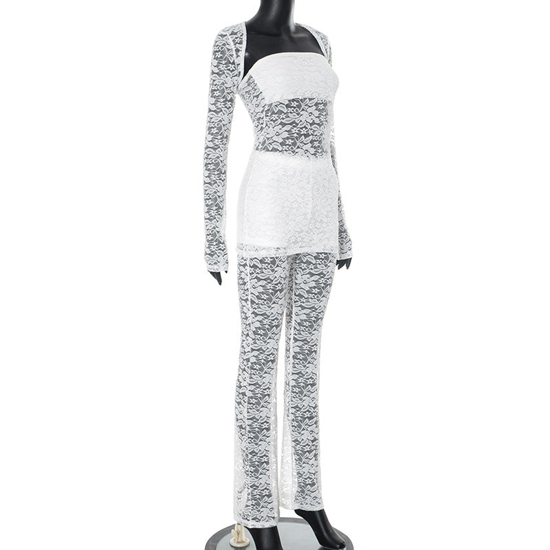 Women Lace Strapless Shawl Top and Pants 2-piece set 9