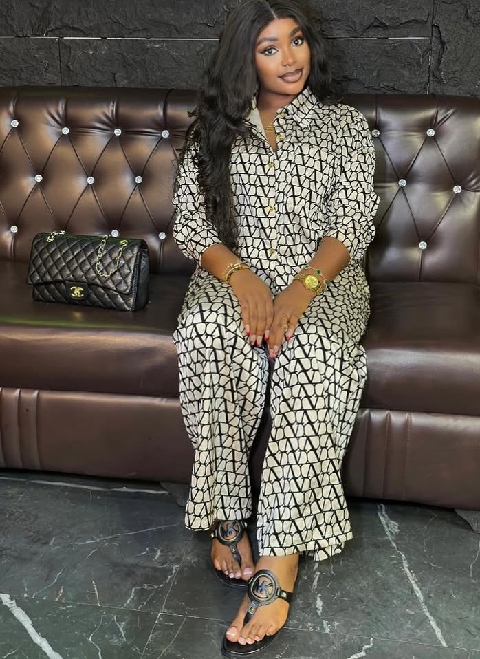 Printed Long Sleeve Shirt Wide Leg Trousers Two-Piece Set Africa Spring And Autumn Suit Fashion Women's Clothing