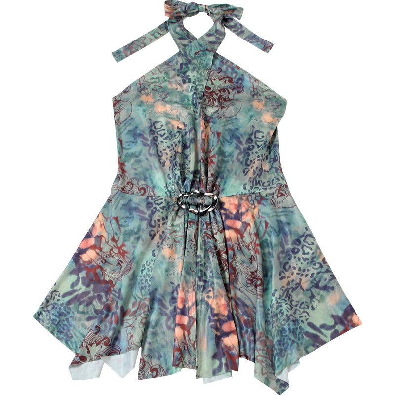 Summer Women's Fashion Chic Sexy Halter Neck Tie Low Back Print Bodycon Dress 11