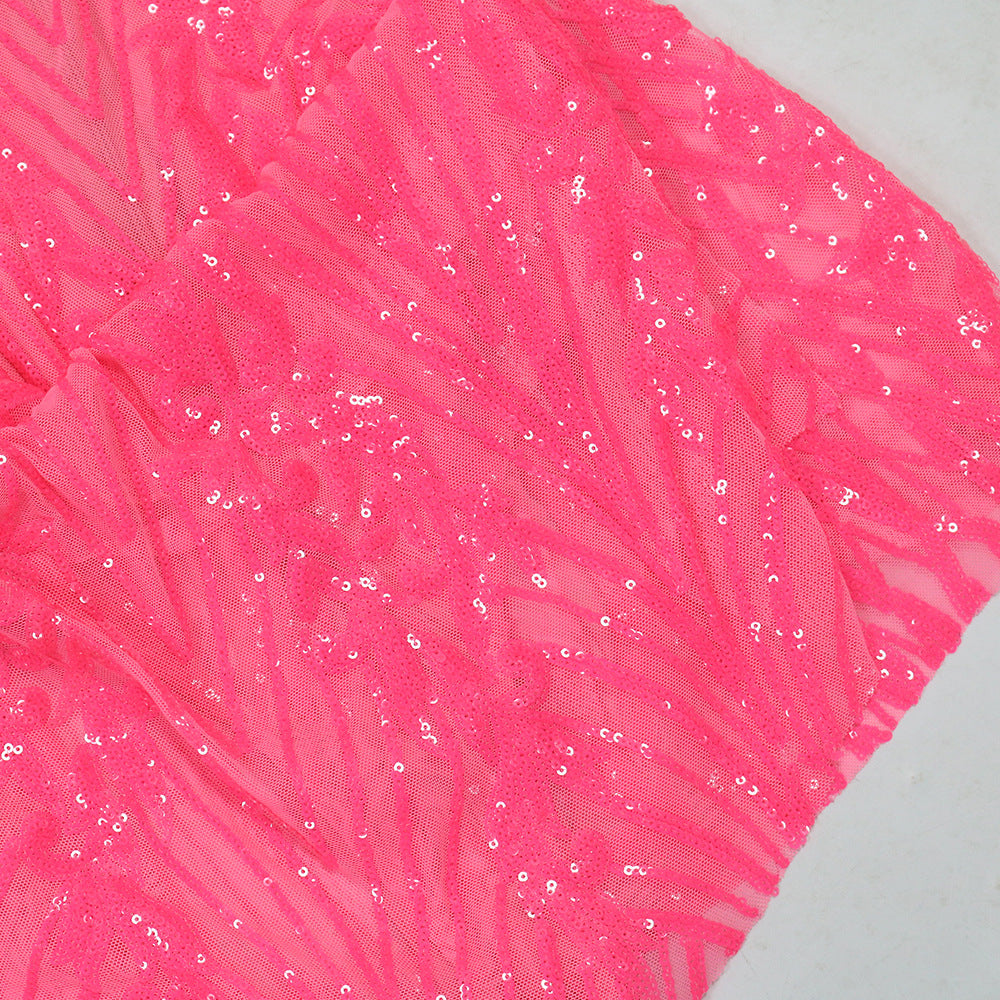 Women Sexy V-Neck Strapless See-Through Sequined Irregular Mini Dress 14