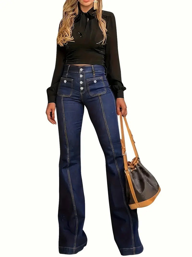 Women's Solid Color Multi-Pocket Stretch High Waist Slim Pants 5