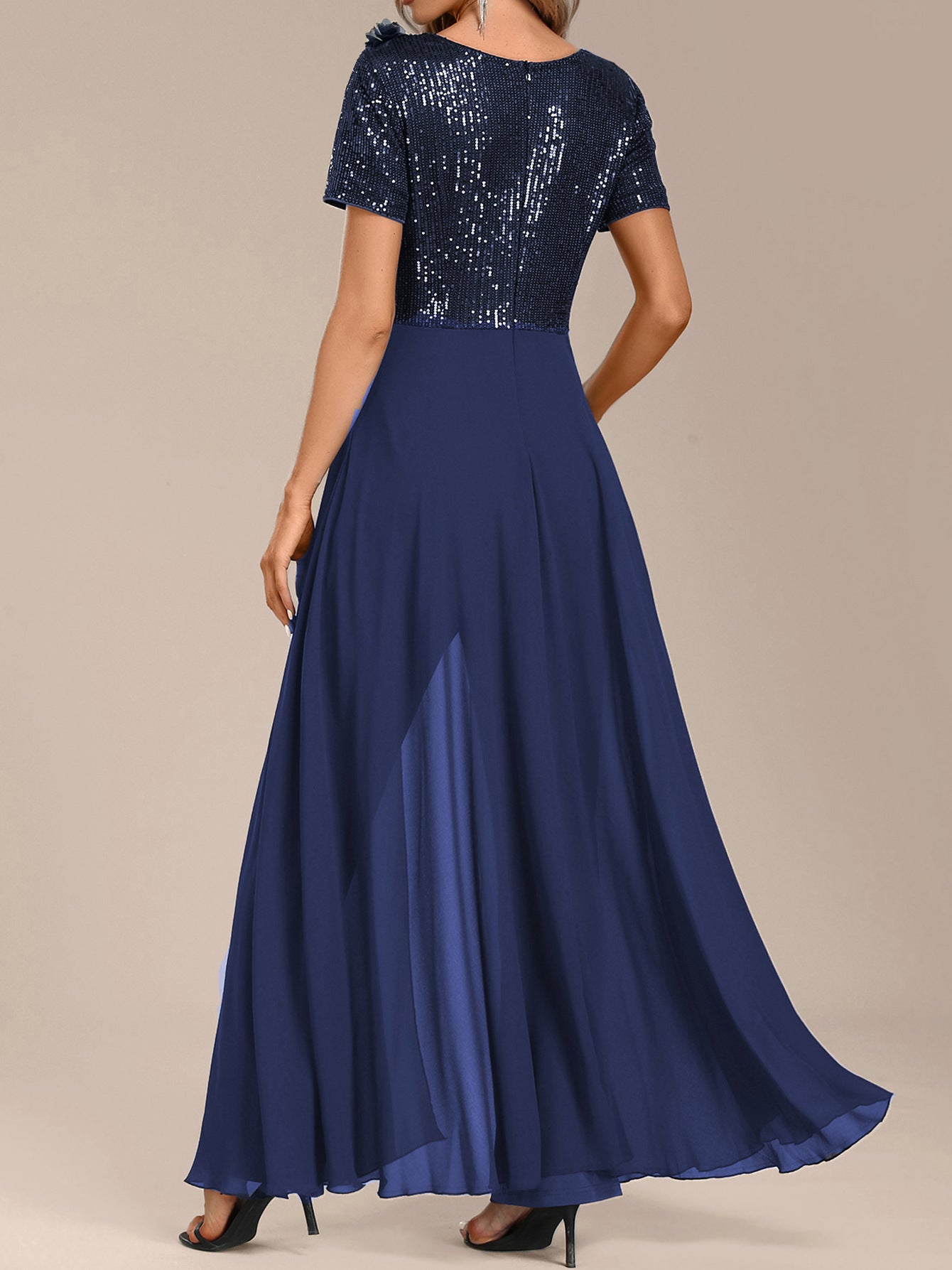 Women Solid Chiffon Sequin Patchwork Jumpsuit 5