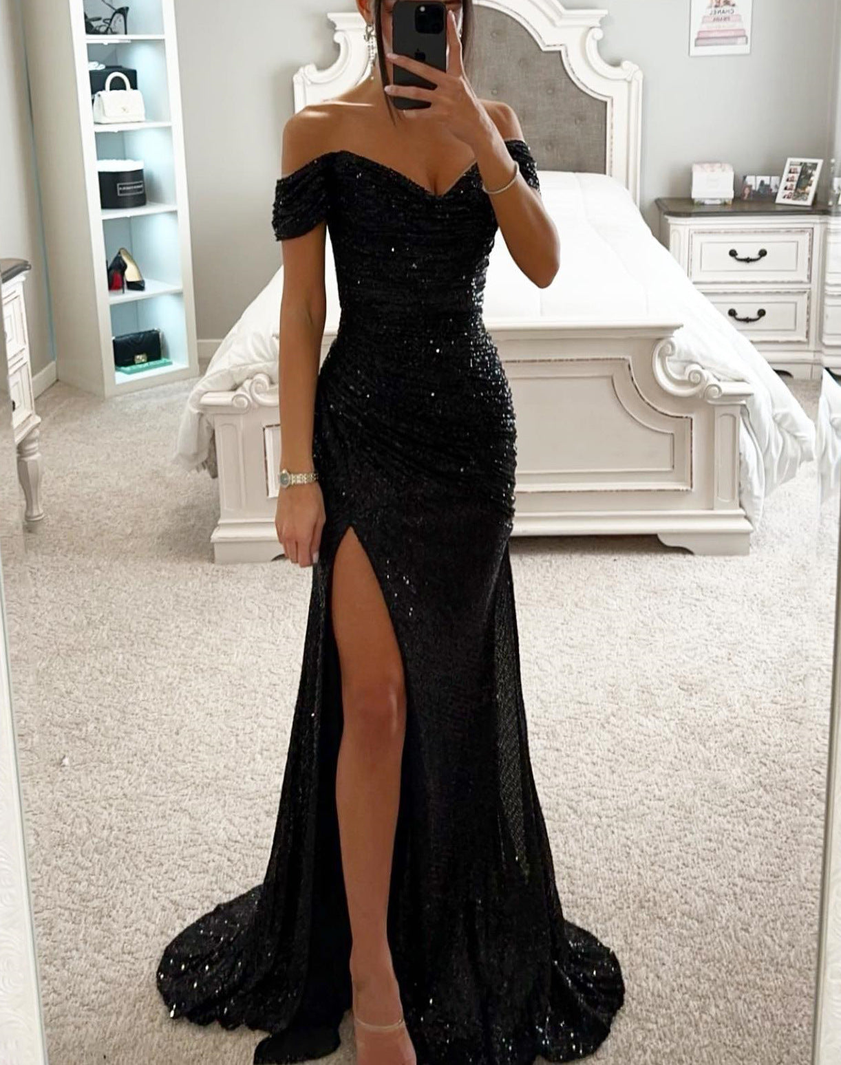 Women Sequin Off Shoulder Slit Dress 3