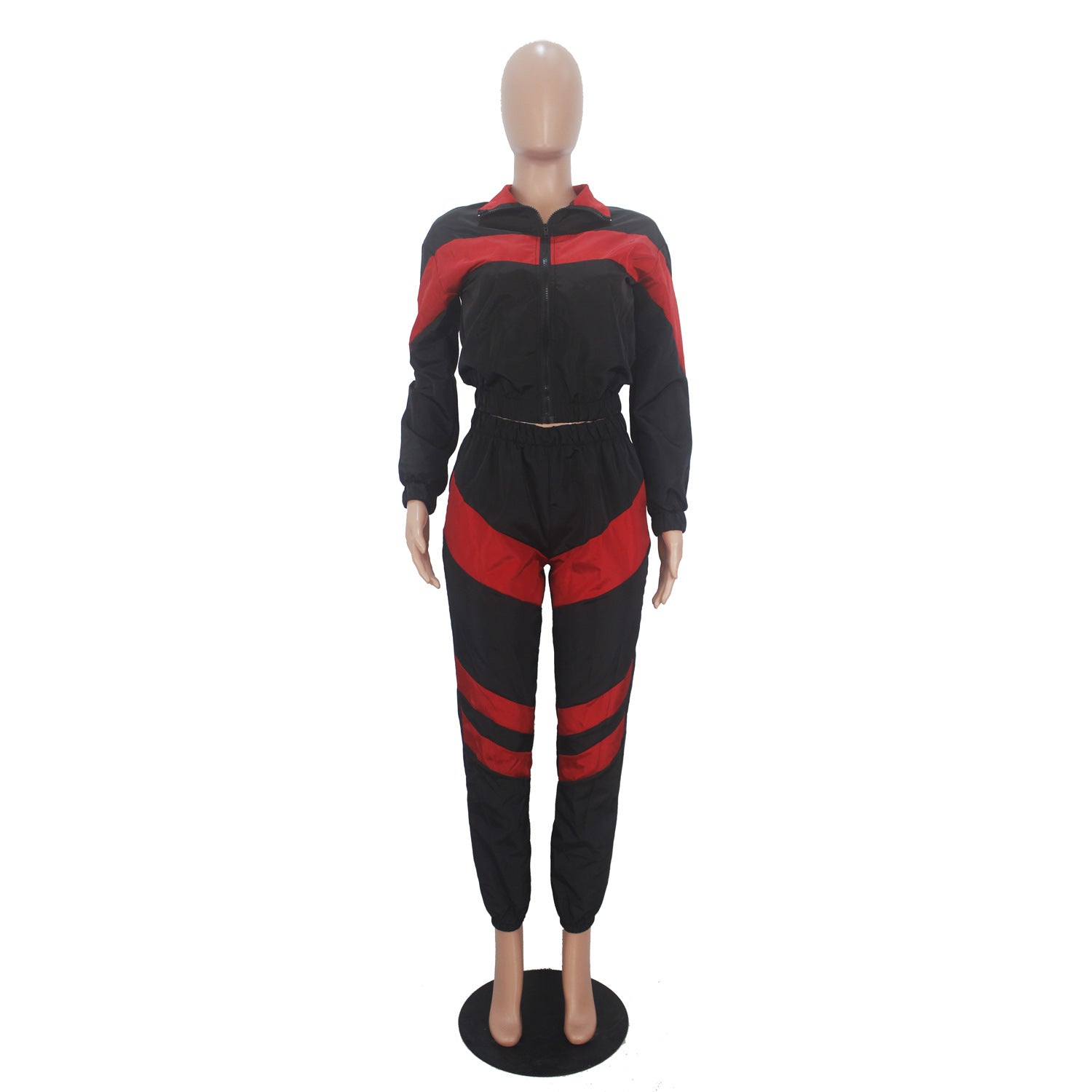 Women's Color Block Long Sleeve Trench Coat Pants without Pocket Set 10