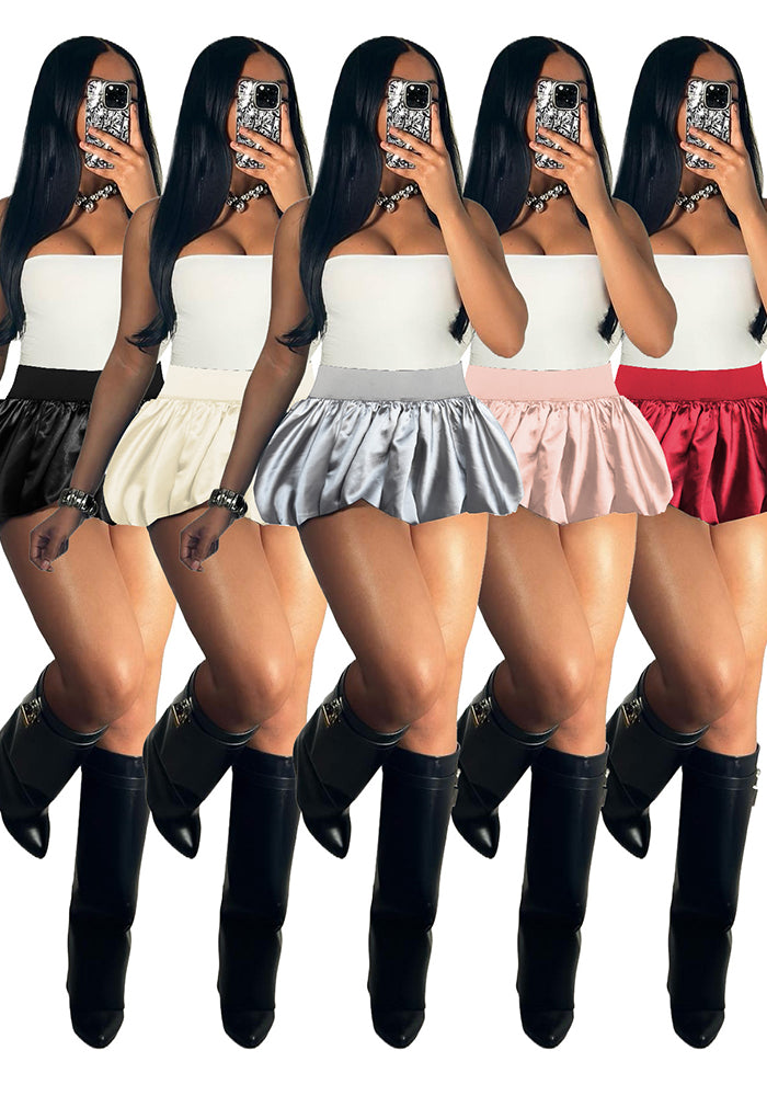 Women Glitter Mini Pleated Solid Bubble Skirt