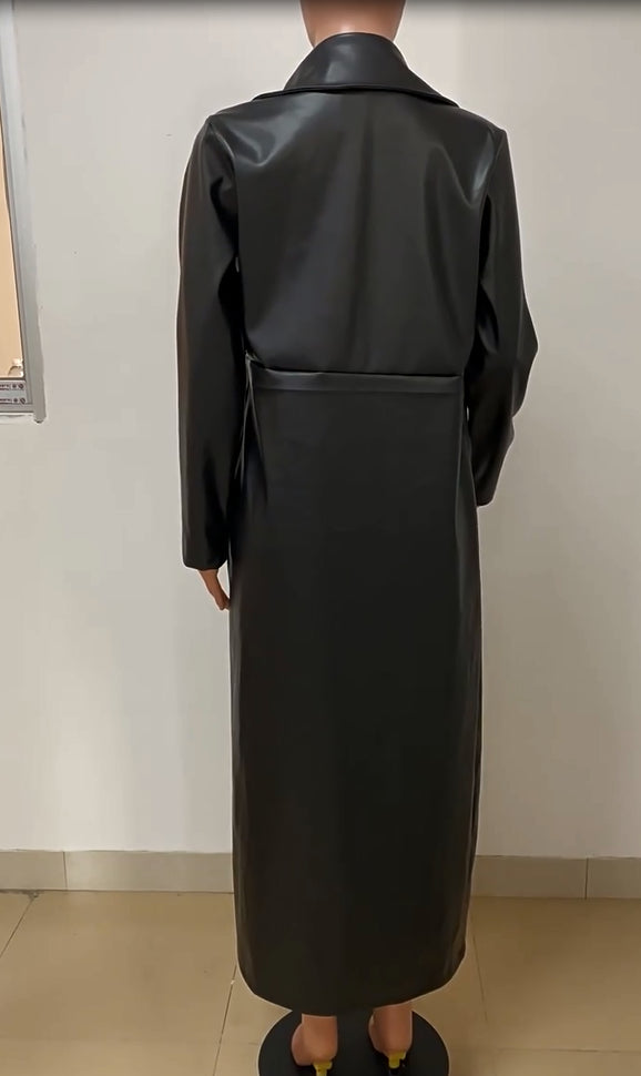 Women Fall/Winter Turndown Collar Button Pu-Leather Jacket 4